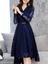V Neck Asymmetric Hem Plain Skater Dress