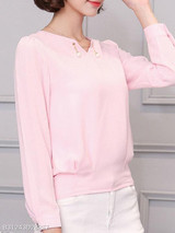 V Neck Beading Plain Blouses