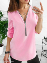 V Neck Chain Patchwork Plain Blouses