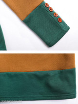 Turtle Neck Decorative Buttons Patchwork Color Block Long Sleeve T-Shirts