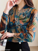 Turtle Neck Print Blouses