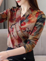 Turtle Neck Print Blouses