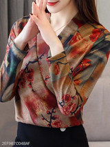 Turtle Neck Print Blouses