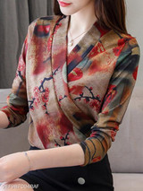 Turtle Neck Print Blouses