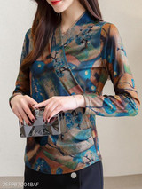 Turtle Neck Print Blouses