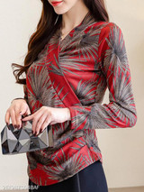 Turtle Neck Print Blouses