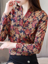 Turtle Neck Print Blouses