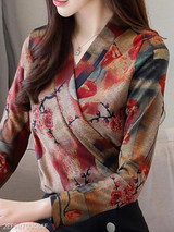 Turtle Neck Print Blouses