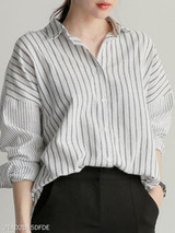 Turn Down Collar Patchwork Stripes Blouses