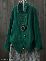 Turn Down Collar Single Breasted Vented Plain Blouses