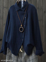 Turn Down Collar Single Breasted Vented Plain Blouses