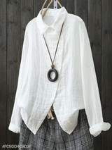 Turn Down Collar Single Breasted Vented Plain Blouses