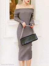 Two Way Plain Decorative Button Knitted Midi Bodycon Dress