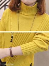 Turtle Neck Patchwork Plain Knit Pullover