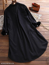 Turn Down Collar Single Breasted Plain Shift Dress