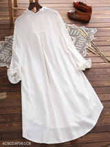 Turn Down Collar Single Breasted Plain Shift Dress