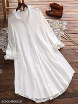 Turn Down Collar Single Breasted Plain Shift Dress