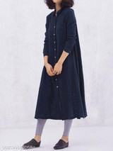Turn Down Collar Patch Pocket Plain Maxi Dress