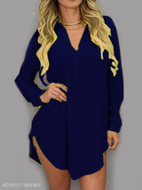 Turn Down Collar Patch Pocket Plain Shift Dress