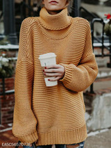 Turtle Neck Loose Fitting Plain Knit Pullover