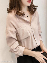 Turn Down Collar Loose Fitting Plain Blouses