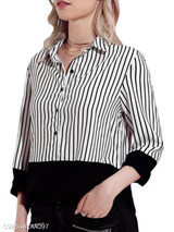 Turn Down Collar Loose Fitting Patchwork Stripes Blouses