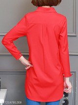 Turn Down Collar Loose Fitting Patch Pocket Plain Blouses