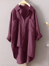 Turn Down Collar Loose Fitting Single Breasted Plain Blouses