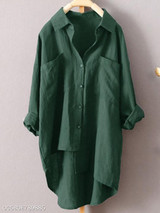 Turn Down Collar Loose Fitting Single Breasted Plain Blouses