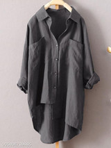 Turn Down Collar Loose Fitting Single Breasted Plain Blouses