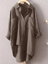 Turn Down Collar Loose Fitting Single Breasted Plain Blouses