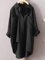 Turn Down Collar Loose Fitting Single Breasted Plain Blouses