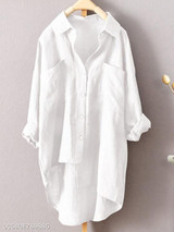 Turn Down Collar Loose Fitting Single Breasted Plain Blouses
