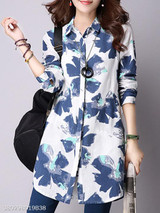 Turn Down Collar Loose Fitting Print Blouses