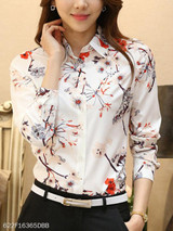 Turn Down Collar Floral Printed Blouse