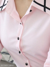 Turn Down Collar Contrast Piping Chiffon Blouse