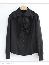 Turn Down Collar Flounce Single Breasted Decorative Button Plain Blouses