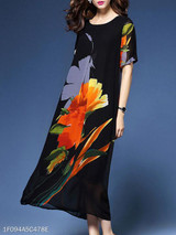 Trendy Floral Printed Round Neck Maxi Dress