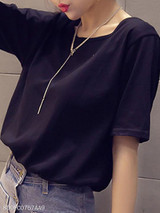 Summer Polyester Women Round Neck Backless Plain Short Sleeve T-Shirts