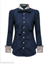 Summer Polyester Women Turn Down Collar Single Breasted Plain Long Sleeve Blouses