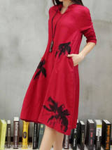Split Neck Slit Pocket Print Shift Dresses
