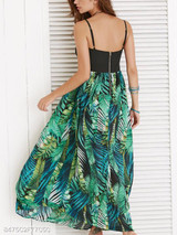 Spaghetti Strap Patchwork Printed Maxi Dress