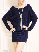 Sparkling Boat Neck Batwing Sleeve Bodycon Dress