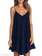 Spaghetti Strap Asymmetric Hem Backless Plain Skater Dress