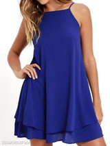 Spaghetti Strap Asymmetric Hem Plain Shift Dress