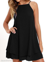 Spaghetti Strap Asymmetric Hem Plain Shift Dress