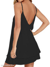 Spaghetti Strap Asymmetric Hem Plain Shift Dress