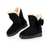 Snow Boots Winter Ankle Boots Warmer Plush Bowtie Fur Suede Rubber Flat Slip