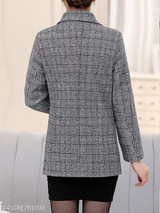 Notch Lapel Flap Pocket Plaid Coat