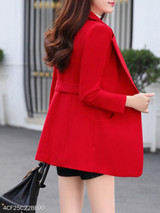 Notch Lapel Single Button Belt Loops Plain Coat